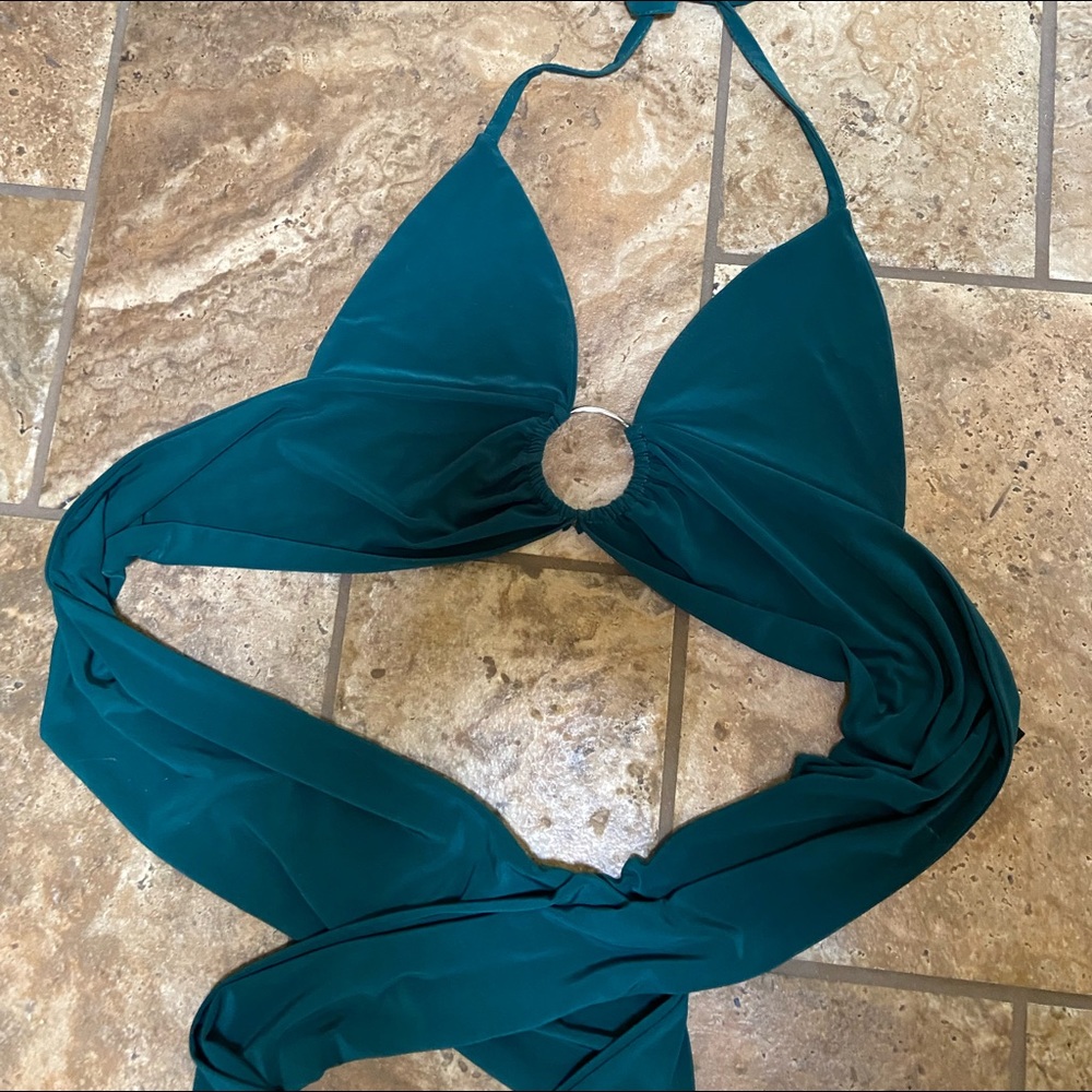 Pretty Little Thing green wrap halter top